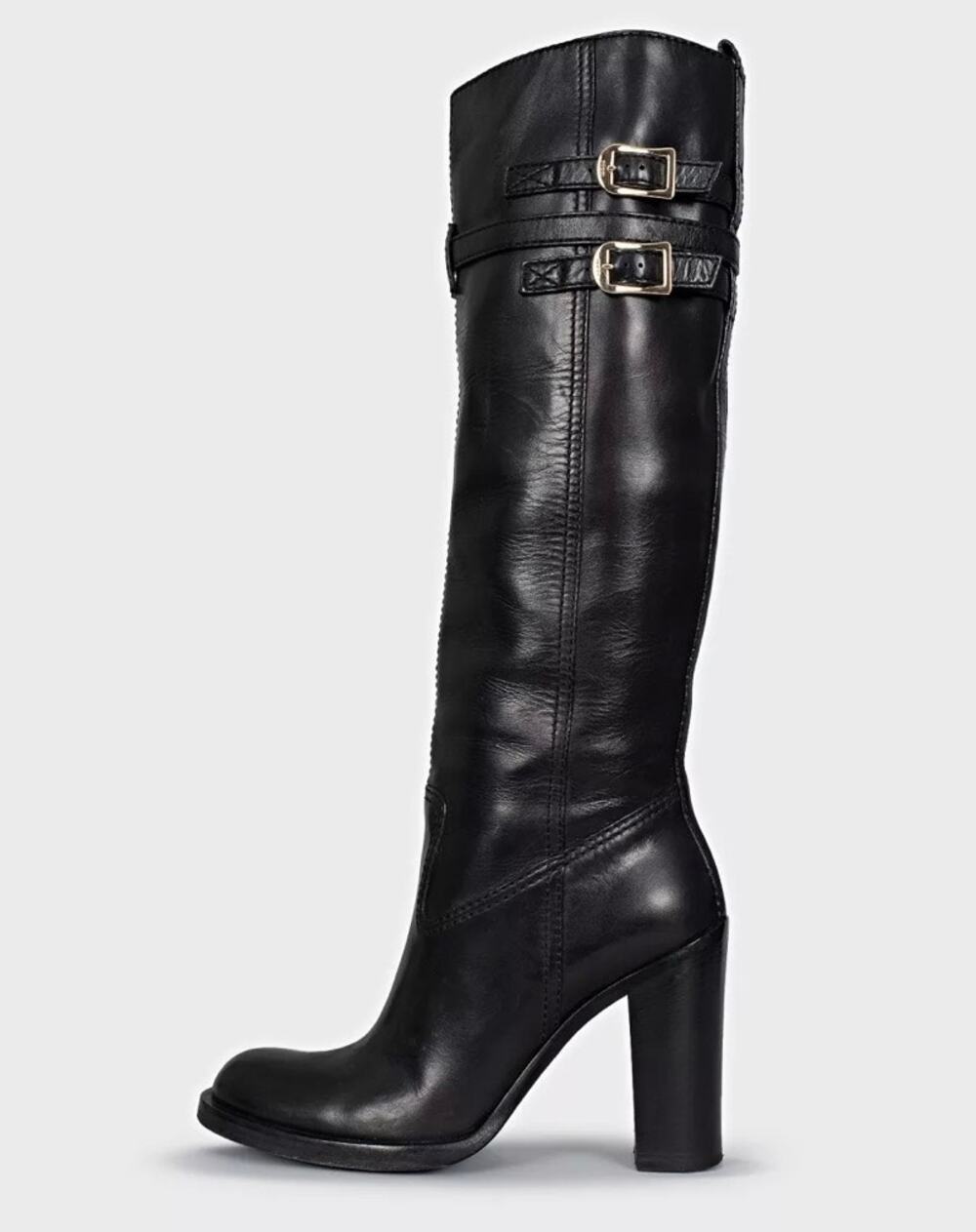 Gucci Black Leather Round Toe Stacked Heel Boots Sz.39.5
